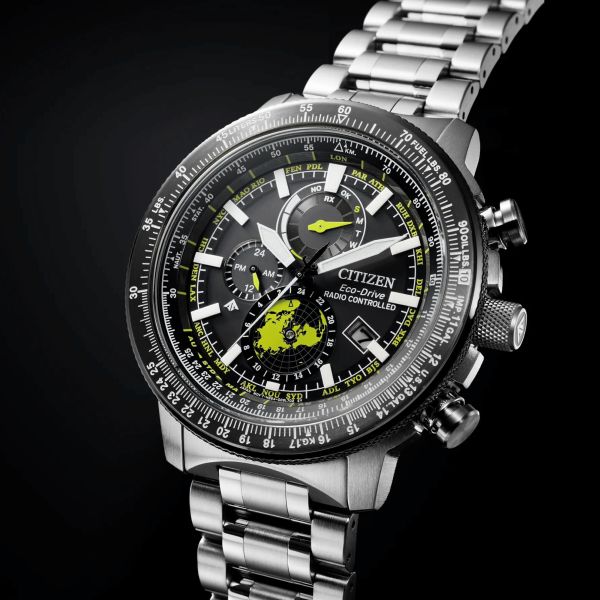 Montre Citizen Pro-Master Sky Radio Contrôlée Eco-Drive cadran noir bracelet acier 47 mm