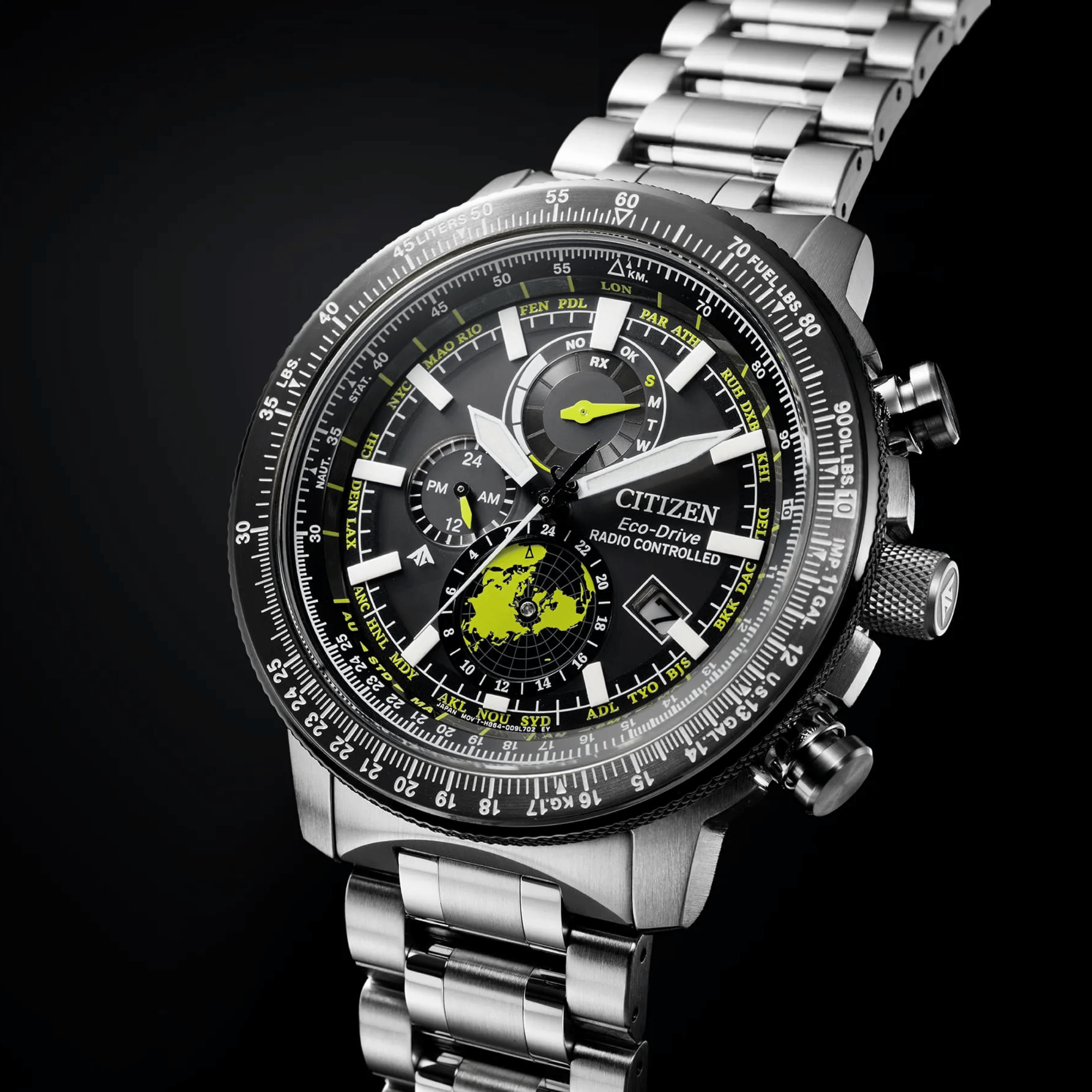 Montre Citizen Pro-Master Sky Radio Contrôlée Eco-Drive cadran noir bracelet acier 47 mm
