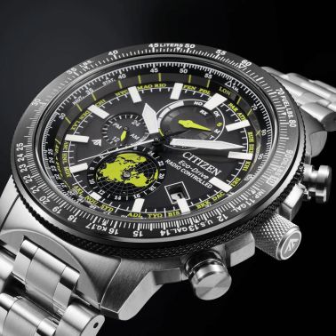 Montre Citizen Pro-Master Sky Radio Contrôlée Eco-Drive cadran noir bracelet acier 47 mm