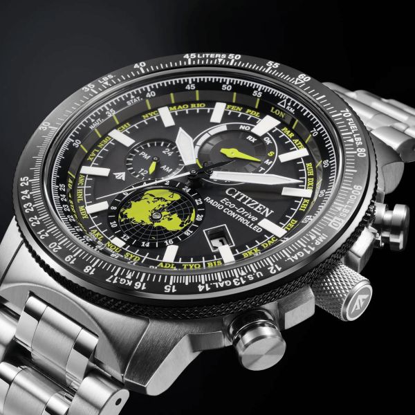 Montre Citizen Pro-Master Sky Radio Contrôlée Eco-Drive cadran noir bracelet acier 47 mm