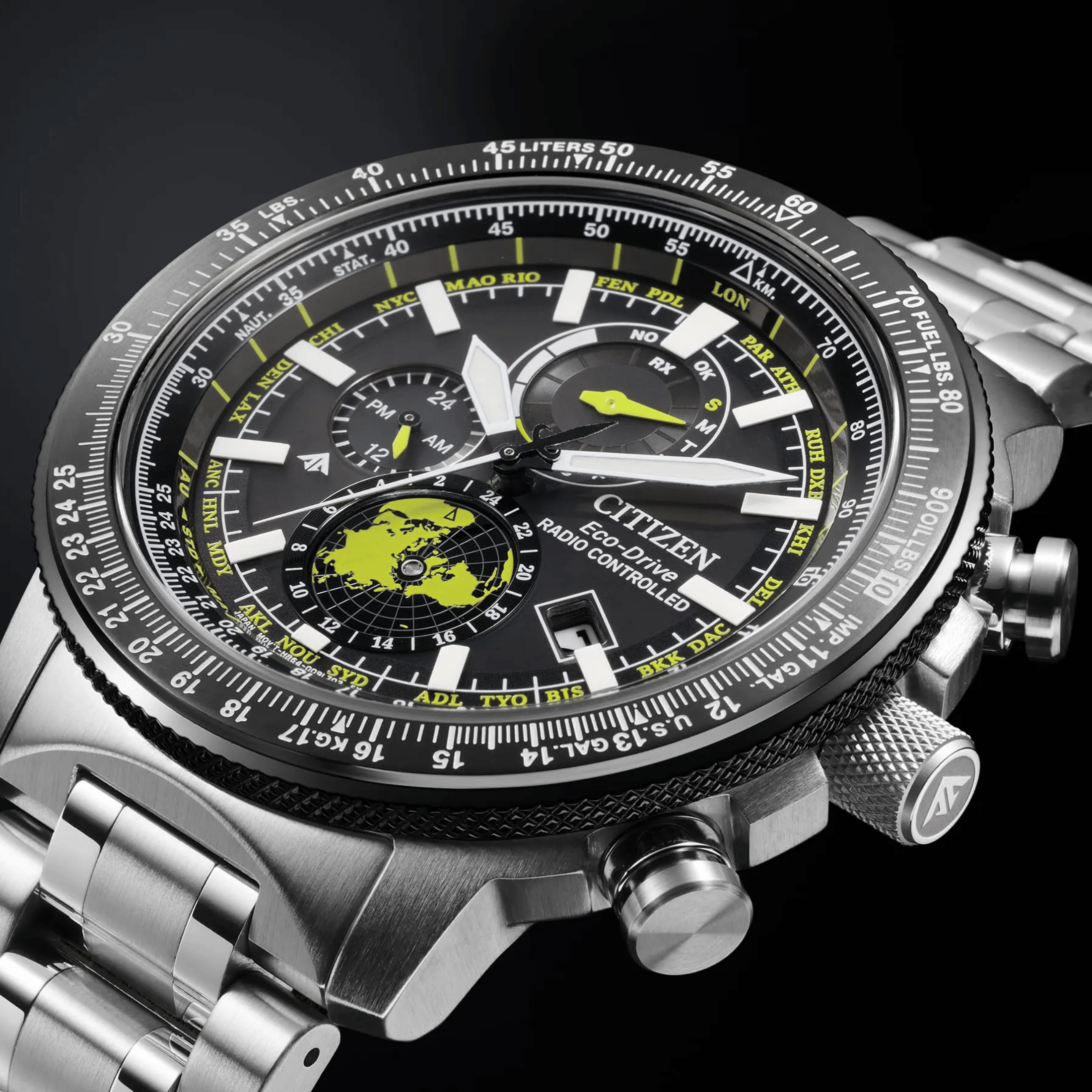 Montre Citizen Pro-Master Sky Radio Contrôlée Eco-Drive cadran noir bracelet acier 47 mm