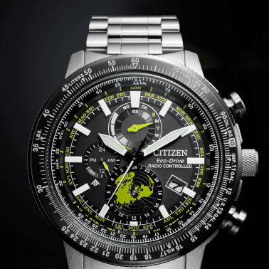 Montre Citizen Pro-Master Sky Radio Contrôlée Eco-Drive cadran noir bracelet acier 47 mm