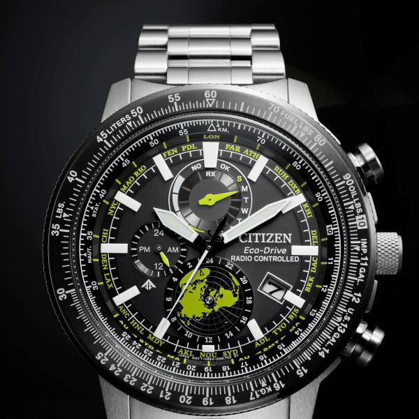 Montre Citizen Pro-Master Sky Radio Contrôlée Eco-Drive cadran noir bracelet acier 47 mm