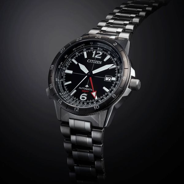 Montre Citizen Promaster Sky Mechanical GMT automatique cadran noir bracelet acier 44,5 mm