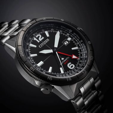 Montre Citizen Promaster Sky Mechanical GMT automatique cadran noir bracelet acier 44,5 mm