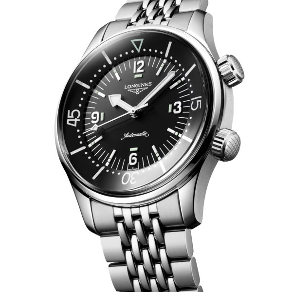 Longines Legend Diver automatic watch black dial steel bracelet 39 mm