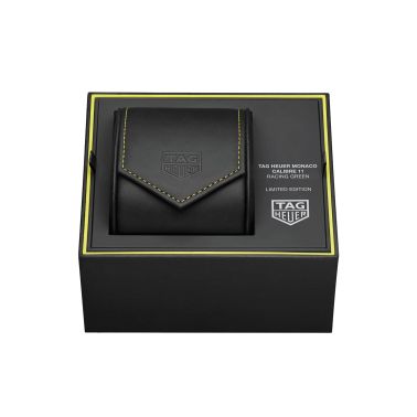 Montre TAG Heuer Monaco Chronograph Racing Green automatique cadran argenté bracelet cuir vert 39 mm CAW218E.FC6565