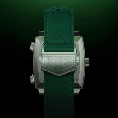Montre TAG Heuer Monaco Chronograph Racing Green automatique cadran argenté bracelet cuir vert 39 mm CAW218E.FC6565