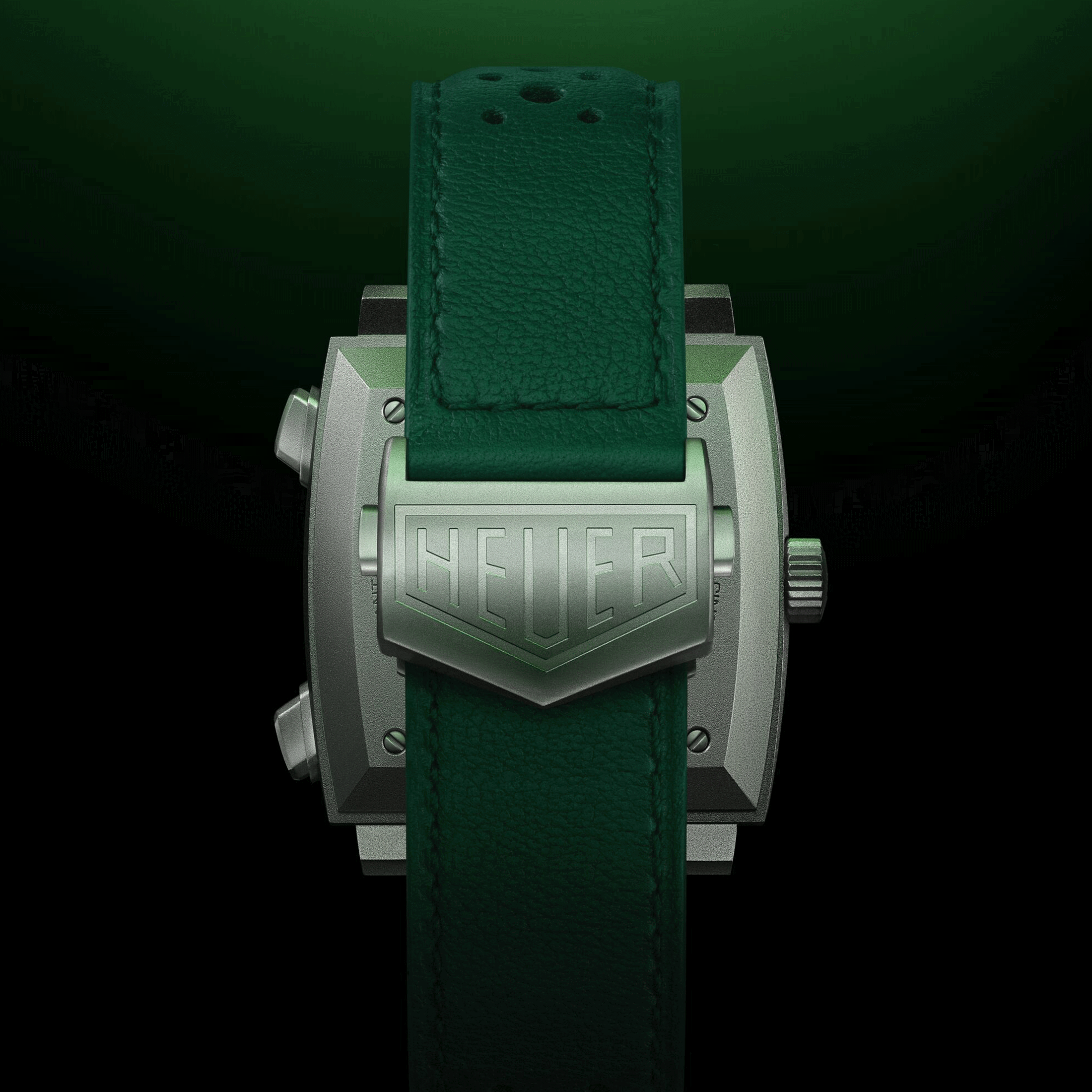 Montre TAG Heuer Monaco Chronograph Racing Green automatique cadran argenté bracelet cuir vert 39 mm CAW218E.FC6565