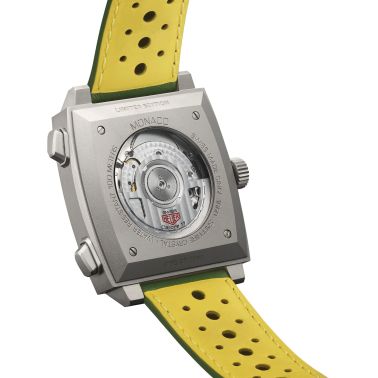 Montre TAG Heuer Monaco Chronograph Racing Green automatique cadran argenté bracelet cuir vert 39 mm CAW218E.FC6565