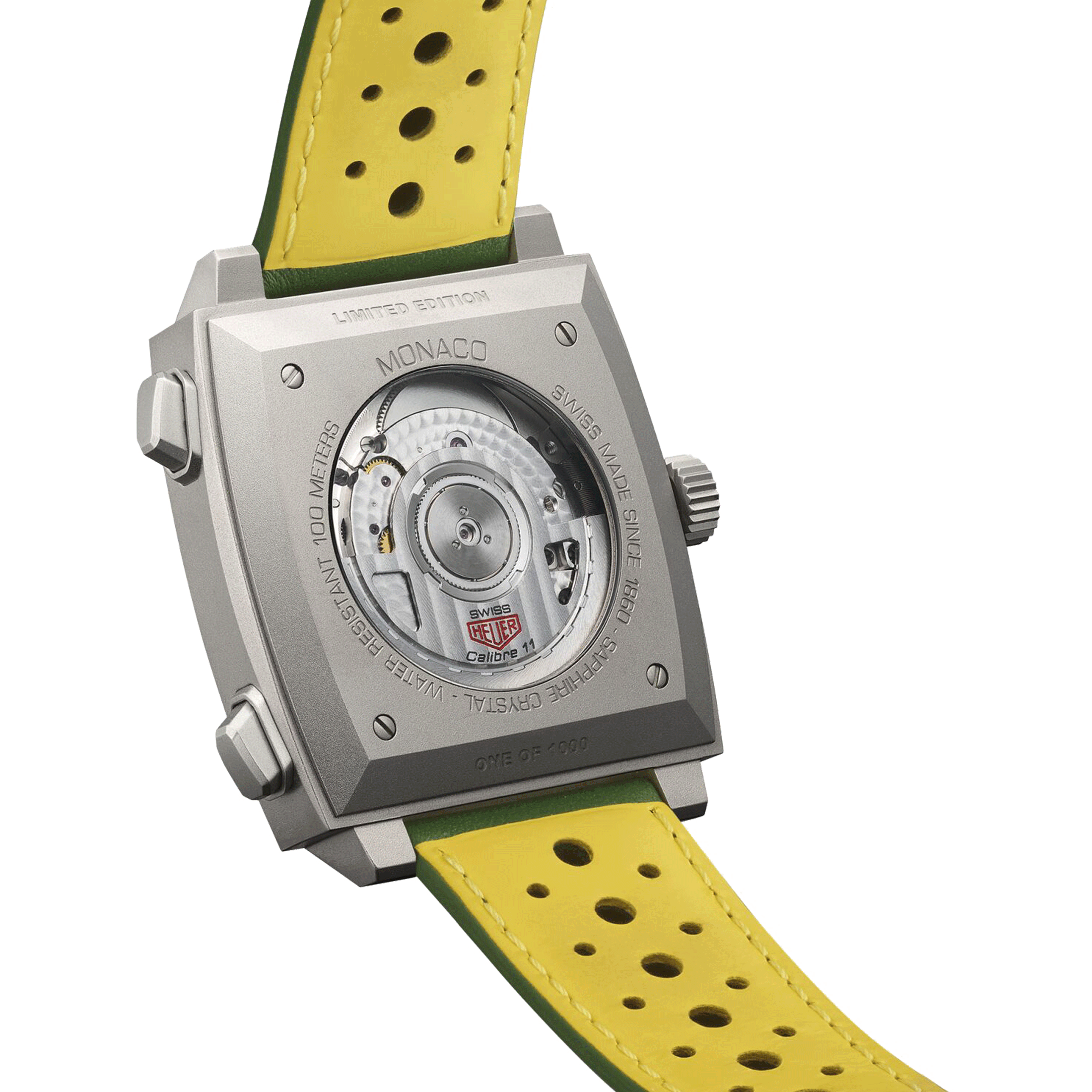 Montre TAG Heuer Monaco Chronograph Racing Green automatique cadran argenté bracelet cuir vert 39 mm CAW218E.FC6565