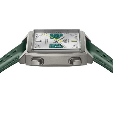 Montre TAG Heuer Monaco Chronograph Racing Green automatique cadran argenté bracelet cuir vert 39 mm CAW218E.FC6565