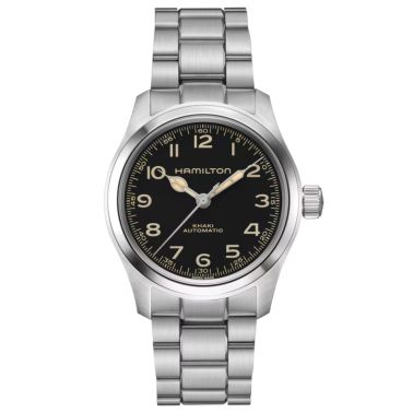 Montre Hamilton Khaki Field Murph automatique cadran noir bracelet acier 38 mm