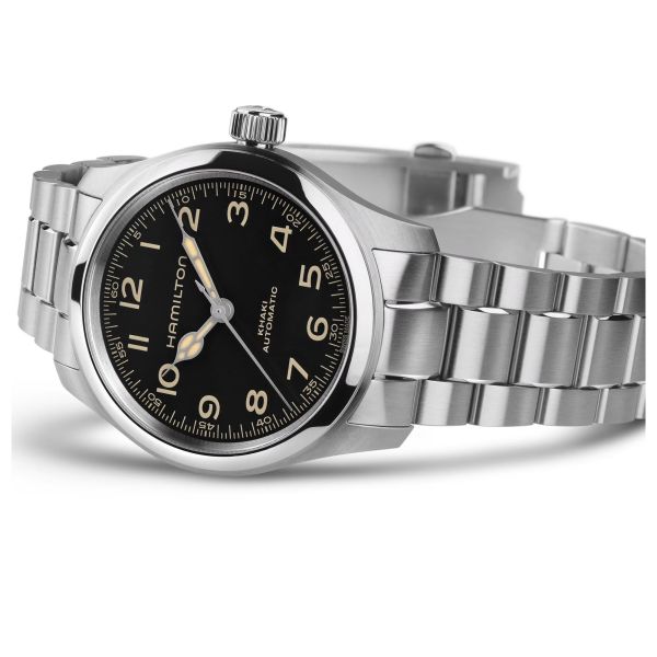 Montre Hamilton Khaki Field Murph automatique cadran noir bracelet acier 38 mm