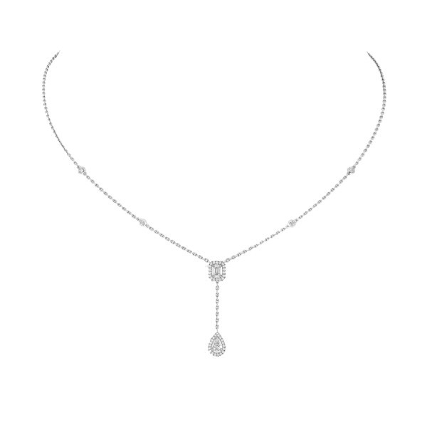 Collier Messika My Twin Cravate en or blanc et diamants 0,10 carat