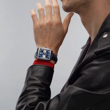 Montre TAG Heuer Monaco Gulf Edition Spéciale automatique cadran bleu bracelet cuir bleu 39 mm CBL2115.FC6494