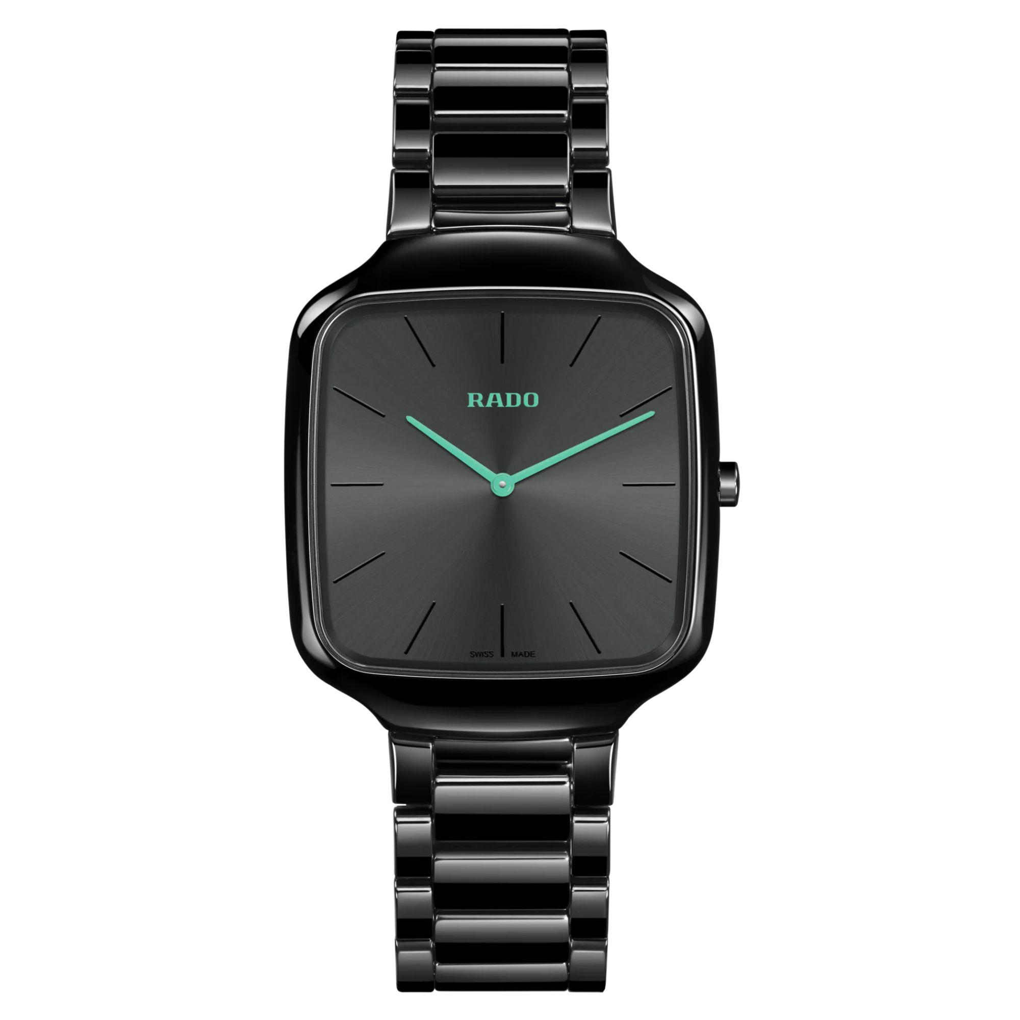 Montre Rado True Square Thinline quartz cadran noir bracelet céramique noire 37 mm