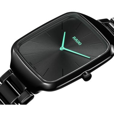Rado True Square Thinline quartz watch black dial black ceramic bracelet 37 mm