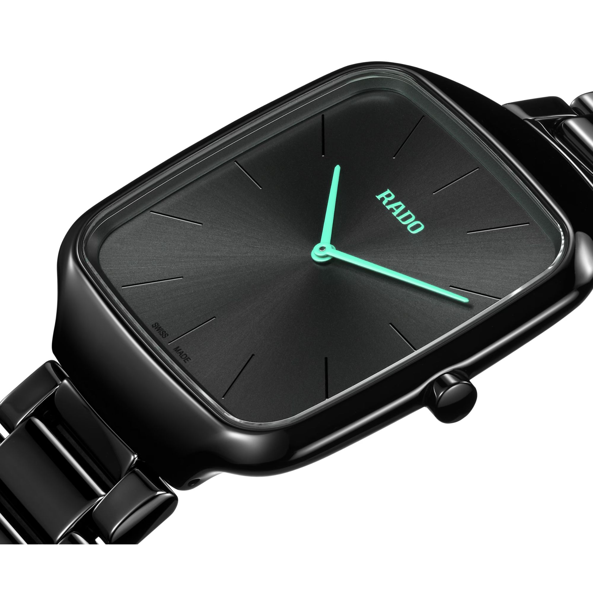 Montre Rado True Square Thinline quartz cadran noir bracelet céramique noire 37 mm