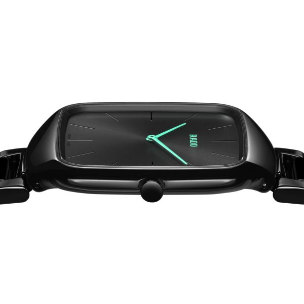 Montre Rado True Square Thinline quartz cadran noir bracelet céramique noire 37 mm