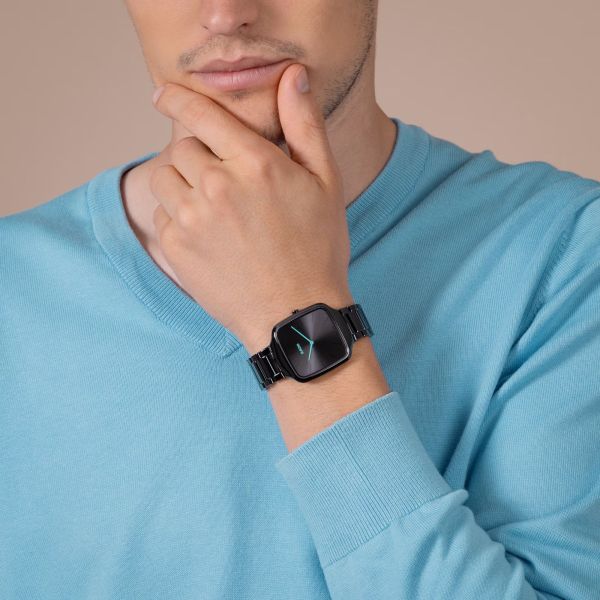 Montre Rado True Square Thinline quartz cadran noir bracelet céramique noire 37 mm