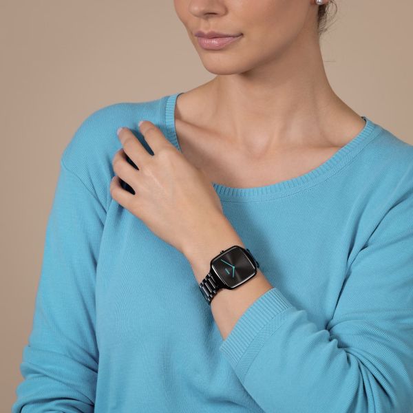 Rado True Square Thinline quartz watch black dial black ceramic bracelet 37 mm