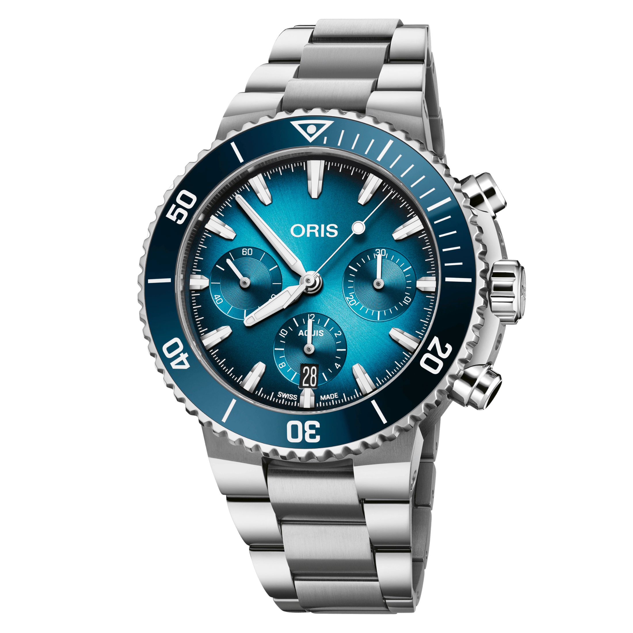 Oris Diver Aquis Chronograph automatic blue dial steel bracelet 43,5 mm