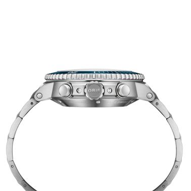 Montre Oris Plongée Aquis Chronographe automatiquee cadran bleu bracelet acier 43,5 mm
