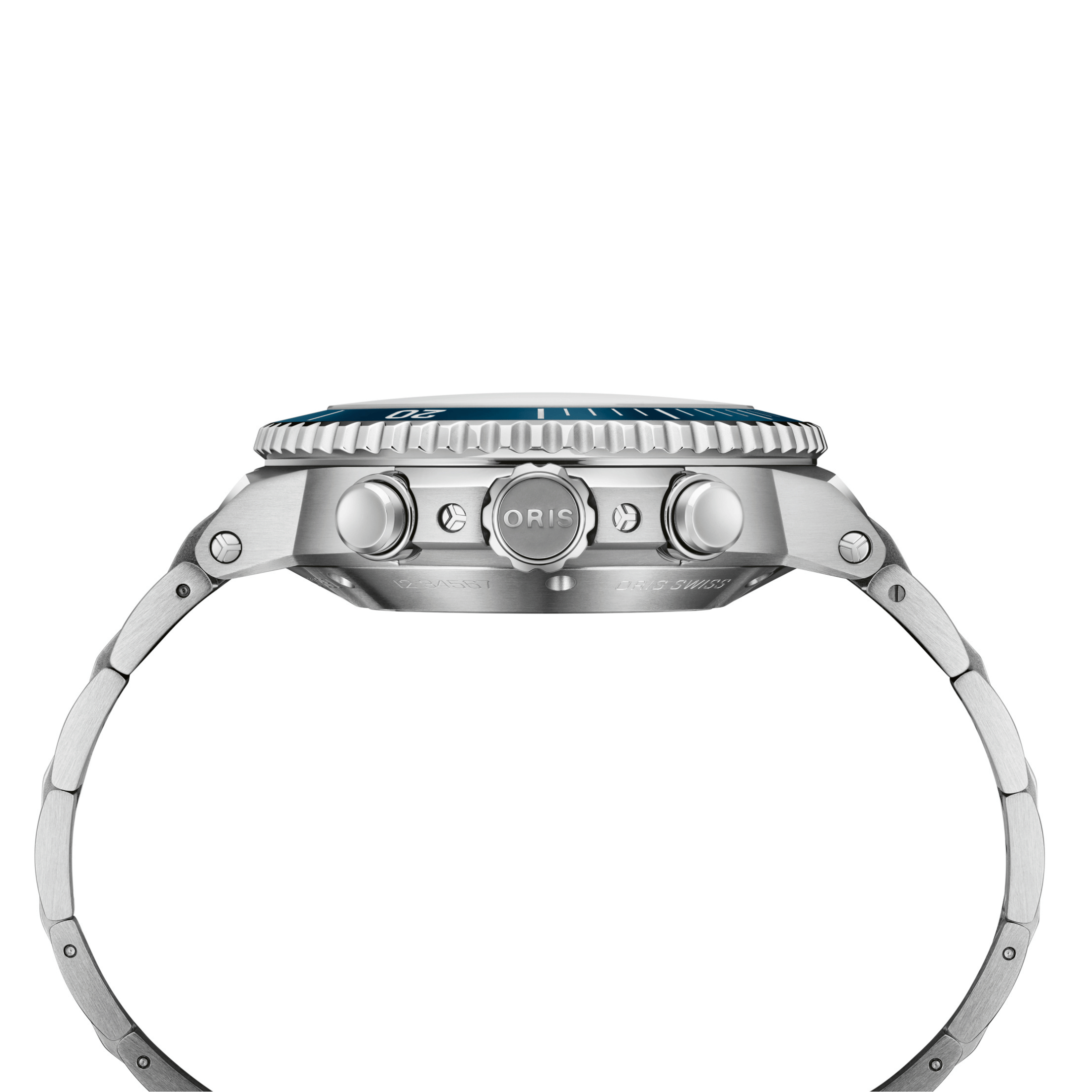 Montre Oris Plongée Aquis Chronographe automatiquee cadran bleu bracelet acier 43,5 mm