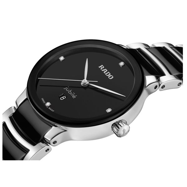 Rado Centrix Diamonds quartz watch diamond index black dial steel and ceramic bracelet 30.5 mm