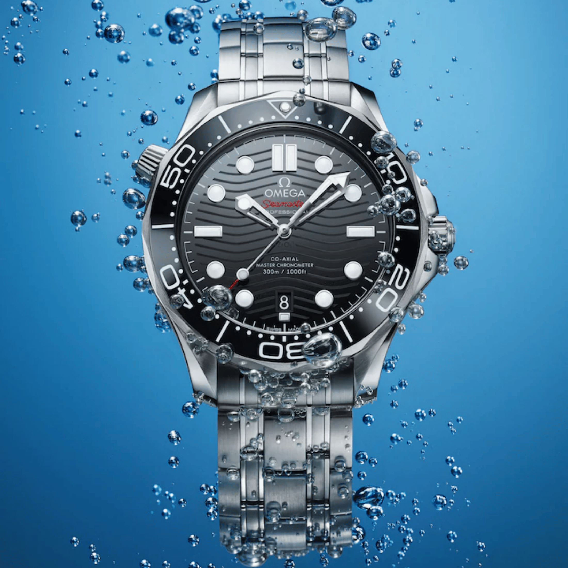 Omega Seamaster Diver 300m Co-Axial Master Chronometer watch black dial steel bracelet 42 mm