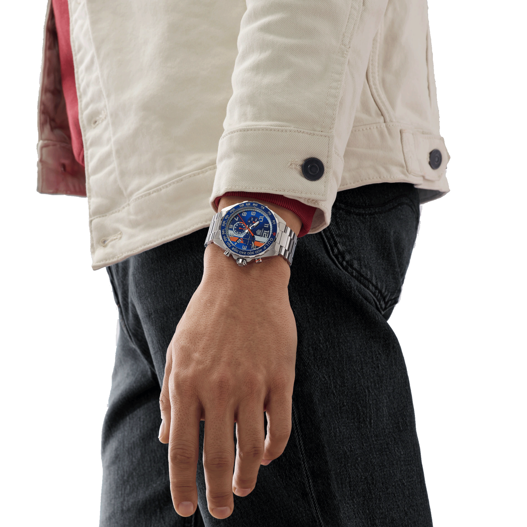 Montre TAG Heuer Formula 1 x Gulf Chronographe quartz cadran bleu bracelet acier 43 mm CAZ101AT.BA0842