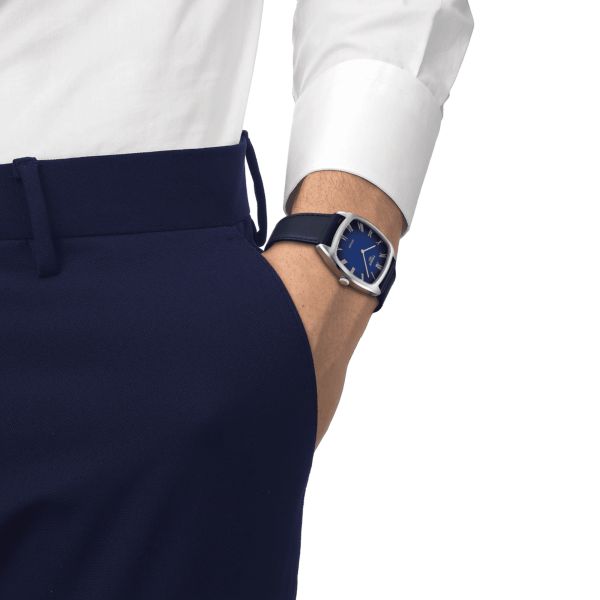 Tissot Stylist quartz watch blue dial blue leather strap 32 x 32 mm