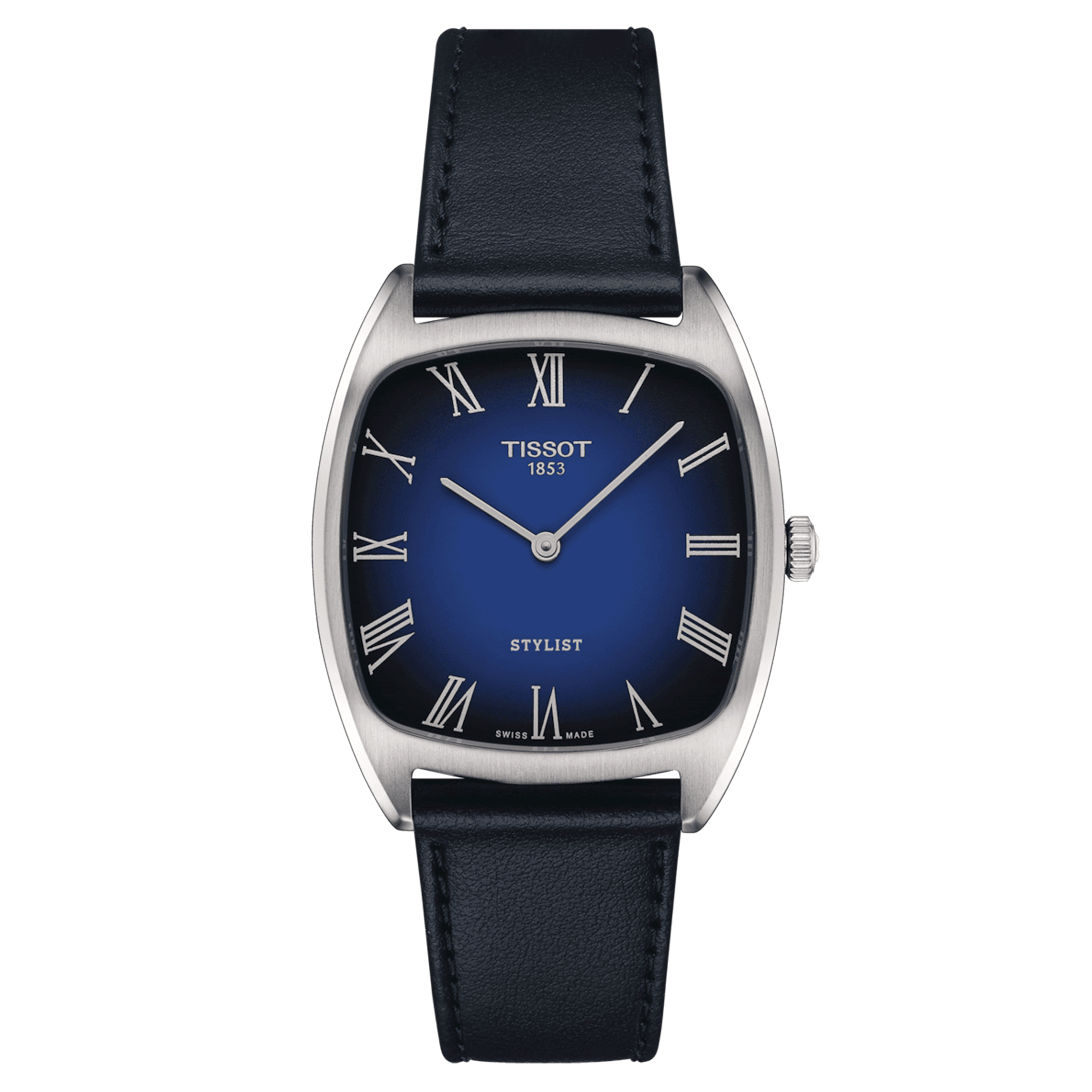 Tissot Stylist quartz watch blue dial blue leather strap 32 x 32 mm