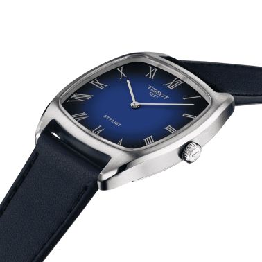 Tissot Stylist quartz watch blue dial blue leather strap 32 x 32 mm