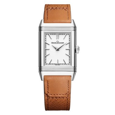 Jaeger-LeCoultre Reverso Tribute Monoface Midsize manual silvered grey dial brown leather strap