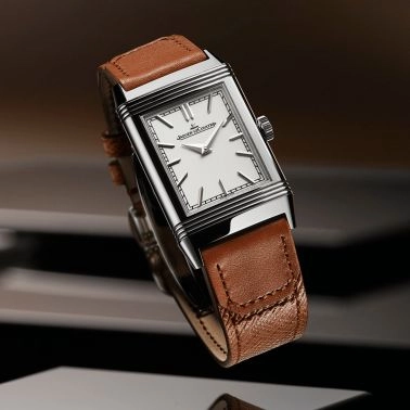 Jaeger-LeCoultre Reverso Tribute Monoface Midsize manual silvered grey dial brown leather strap
