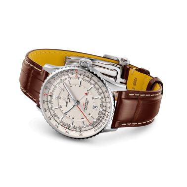 Breitling Navitimer GMT 2024 automatic watch silver dial brown leather strap 41 mm