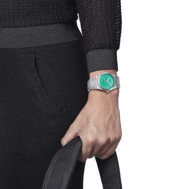Tissot PRX Powermatic 80 automatic watch light green dial steel bracelet 35 mm