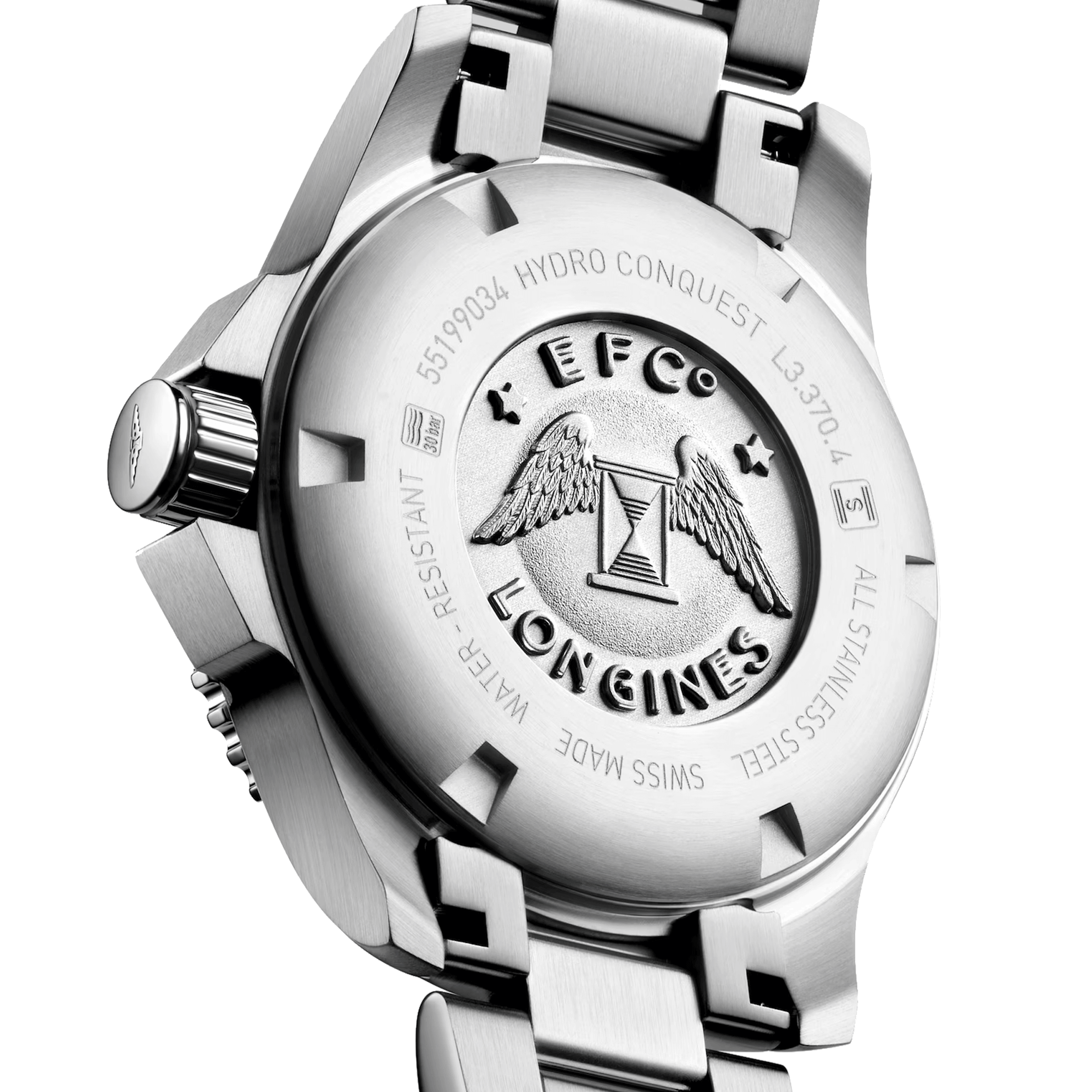 Longines HydroConquest quartz watch diamond index white mother-of-pearl dial steel bracelet 32 mm L3.370.4.87.6