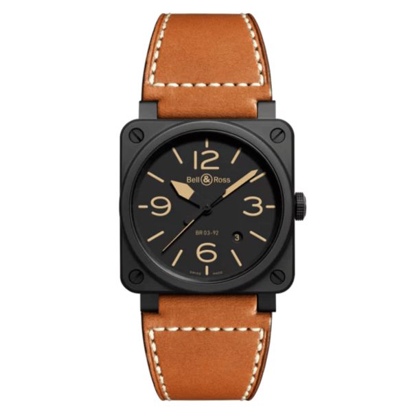 Montre Bell & Ross BR 03-92 Heritage céramique automatique cadran noir bracelet cuir 42 mm