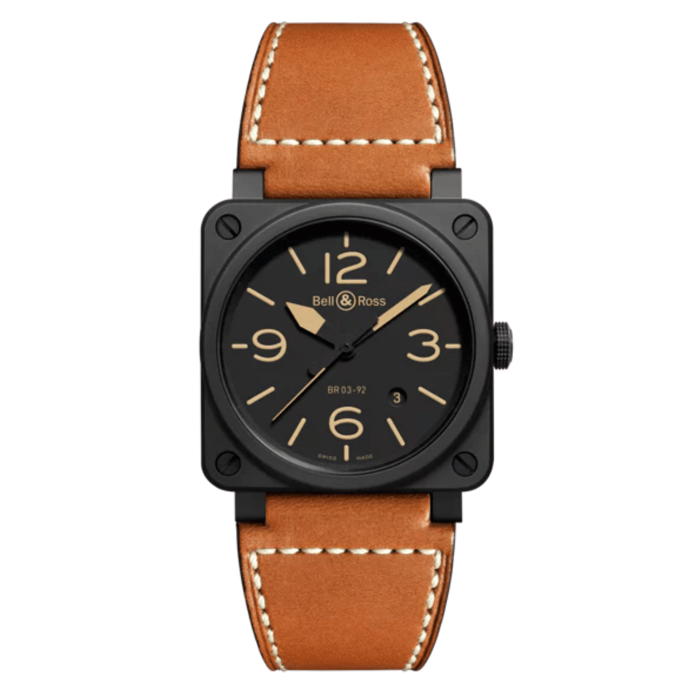 Bell & Ross BR 03-92 Heritage automatic ceramic black dial leather strap 42 mm