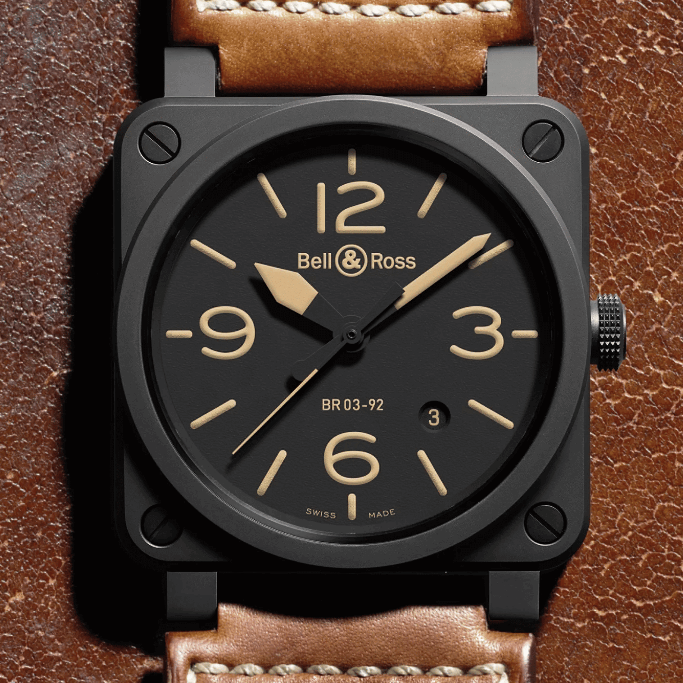 Bell & Ross BR 03-92 Heritage automatic ceramic black dial leather strap 42 mm