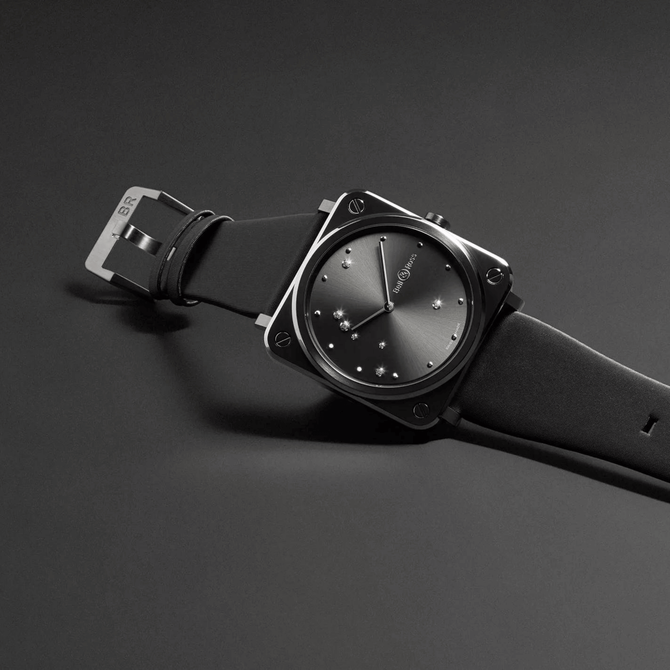 Bell & Ross BR S Grey Diamond Eagle Ceramic quartz grey dial rubber strap 39 mm