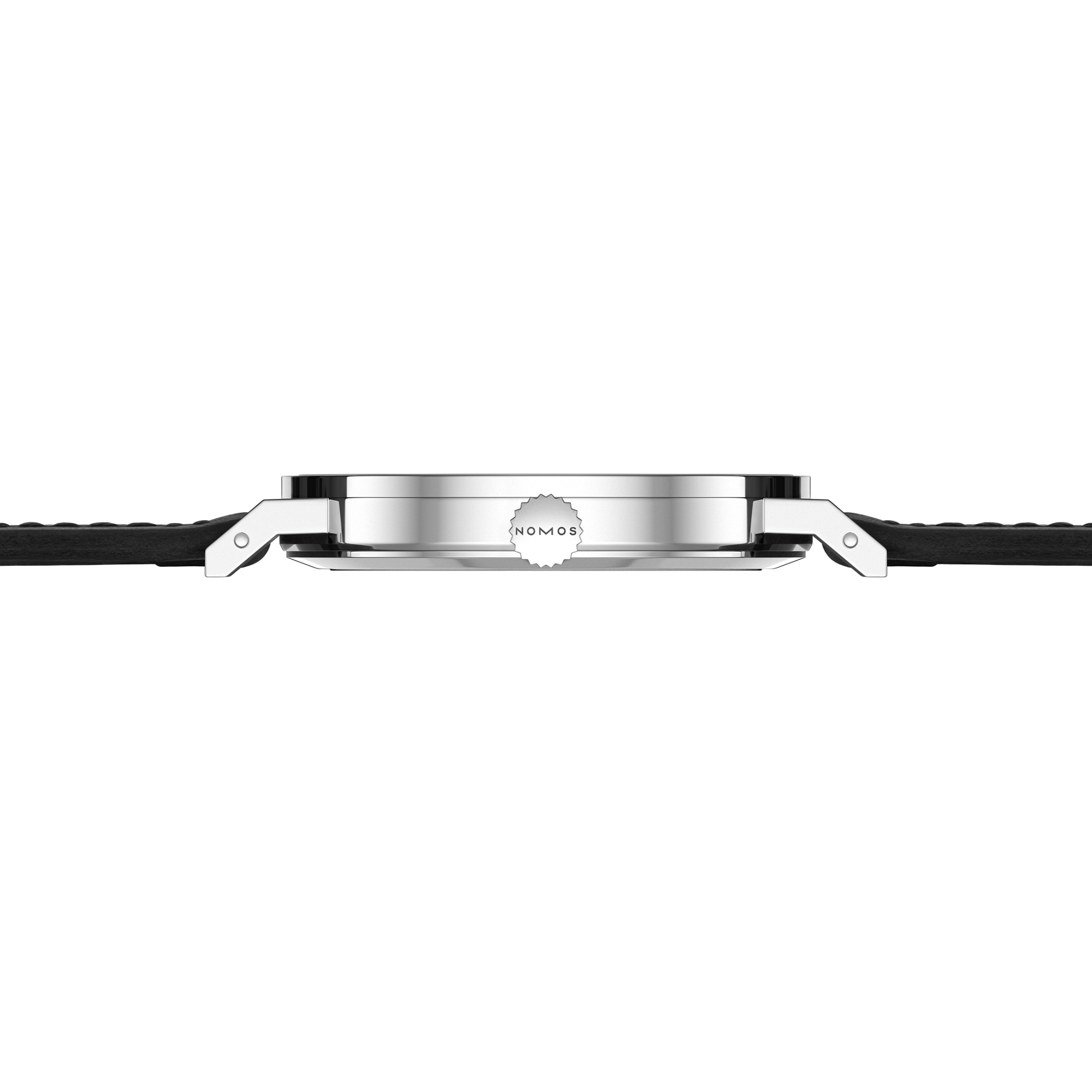 NOMOS Tangente 2date silver-white dial manual-wind black leather strap sapphire crystal back 37,5 mm