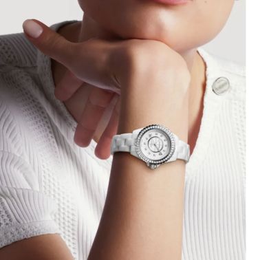 CHANEL J12 Calibre 12.2 automatic diamond hour-markers & bezel white dial white ceramic bracelet 33 mm