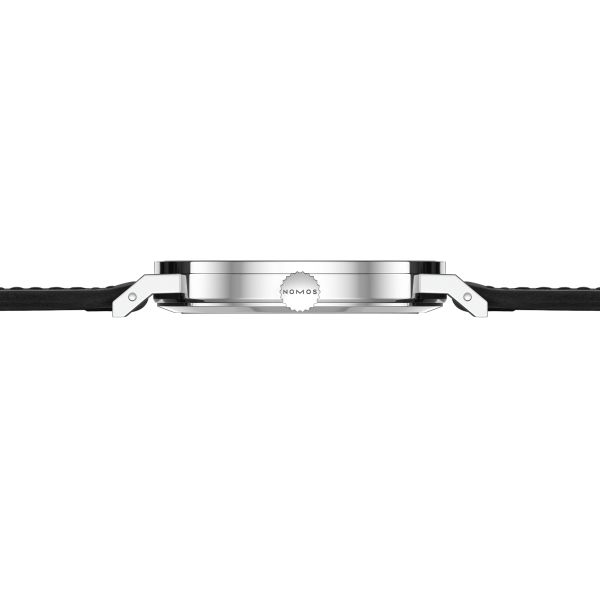 Montre NOMOS Tangente 2date cadran bleu mécanique bracelet cuir noir fond acier 37,5 mm