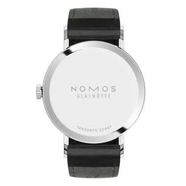 Montre NOMOS Tangente 2date cadran bleu mécanique bracelet cuir noir fond acier 37,5 mm