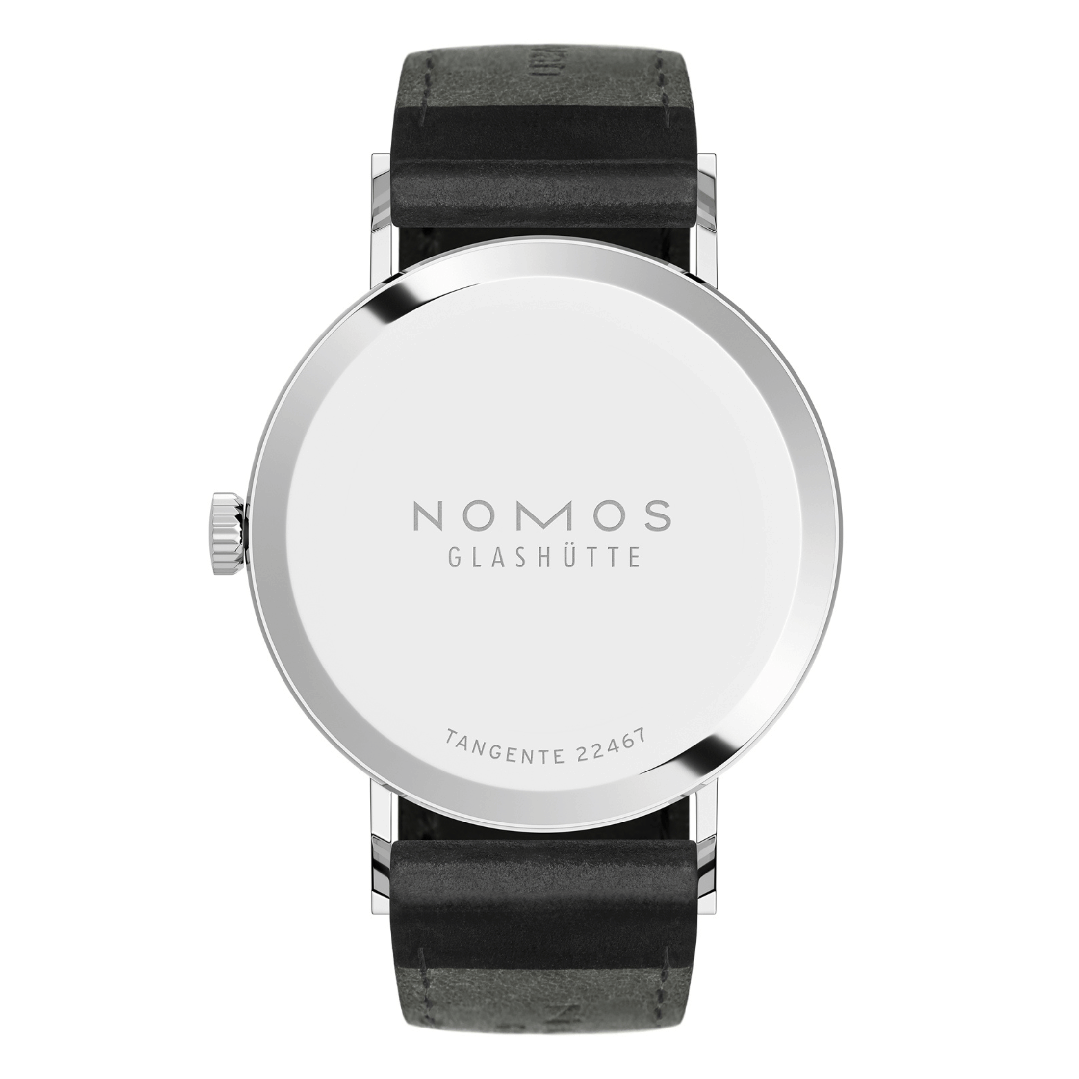 Montre NOMOS Tangente 2date cadran bleu mécanique bracelet cuir noir fond acier 37,5 mm