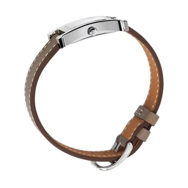 HERMÈS H Hour Small Model quartz white dial Swift taupe leather strap 25 mm